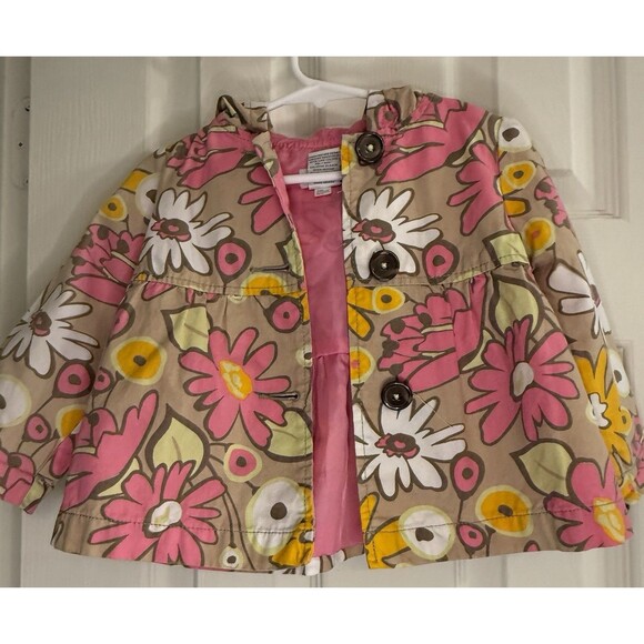 Genuine Kids from OshKosh Floral Jacket 18M – Pink Yellow Flower Print, Lined, - Picture 2 of 3